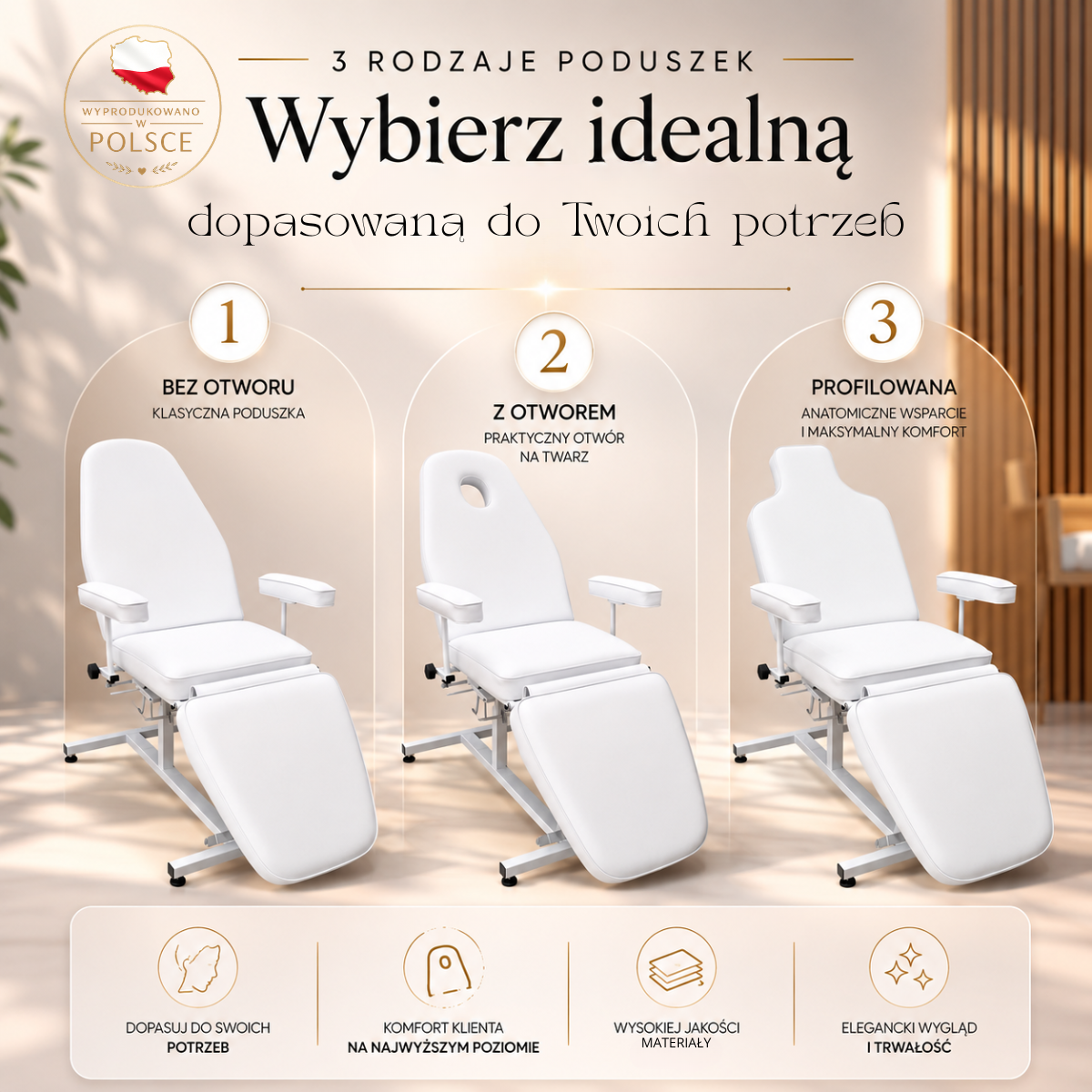 rodzaje poduszek fotel kosmetyczny